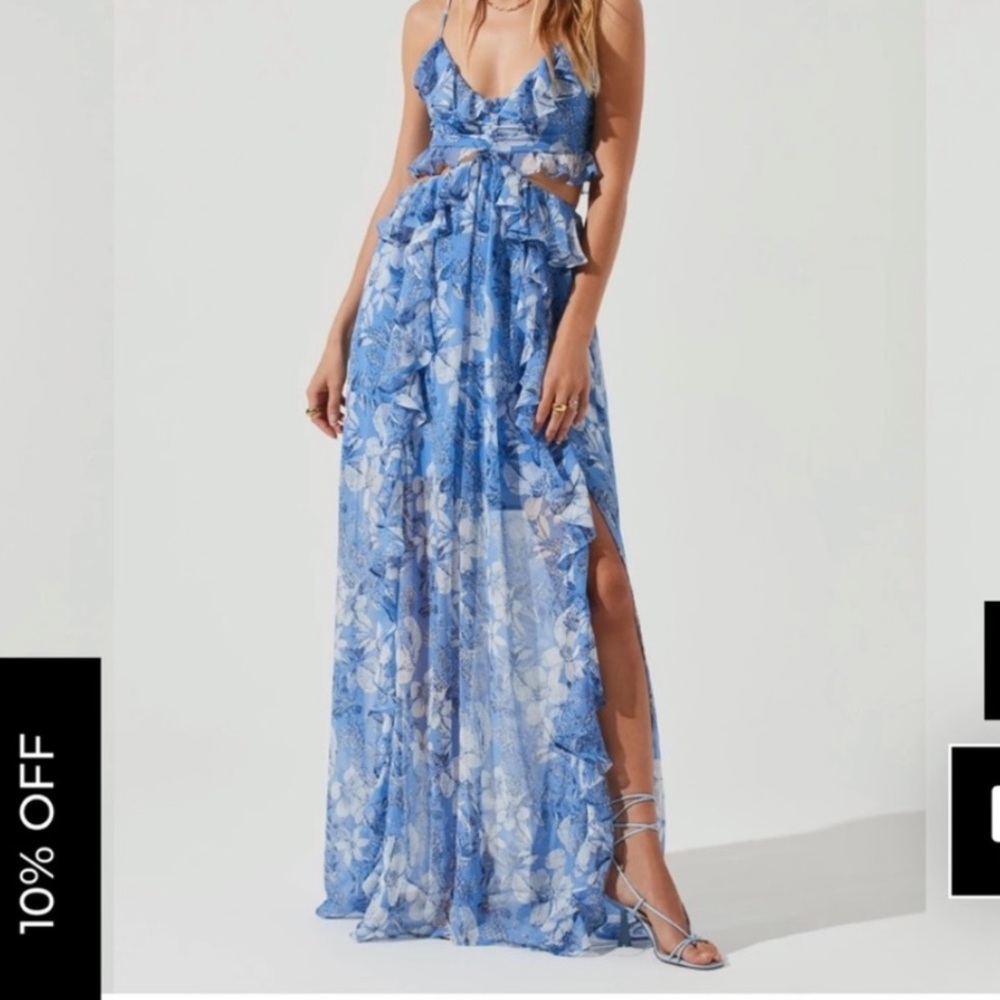 Palace Blue Floral Cutout Ruffle Maxi Dress